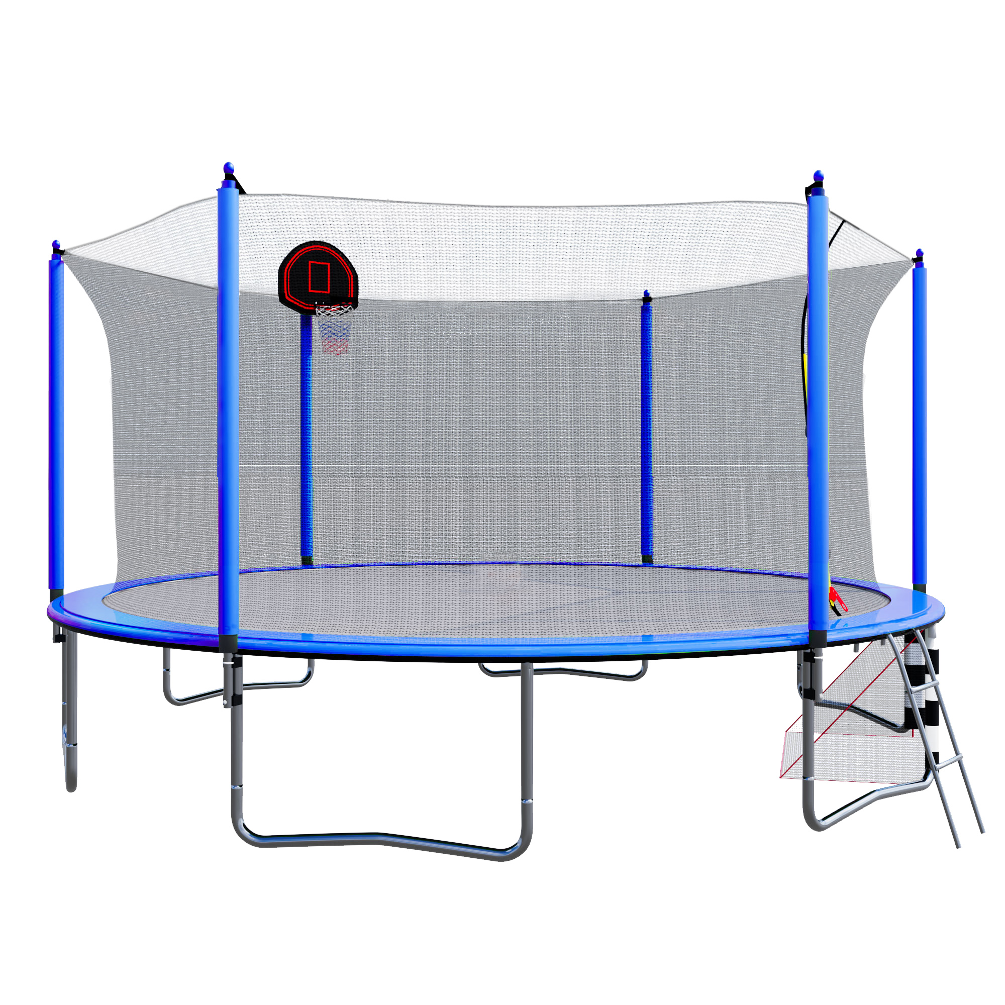 16FT Trampoline with Basketball Hoop pump and Ladder(Inner Safety Enclosure) with soccer goal blue