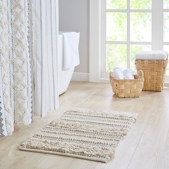 Woven Texture Stripe Bath Rug Natural 22x58"