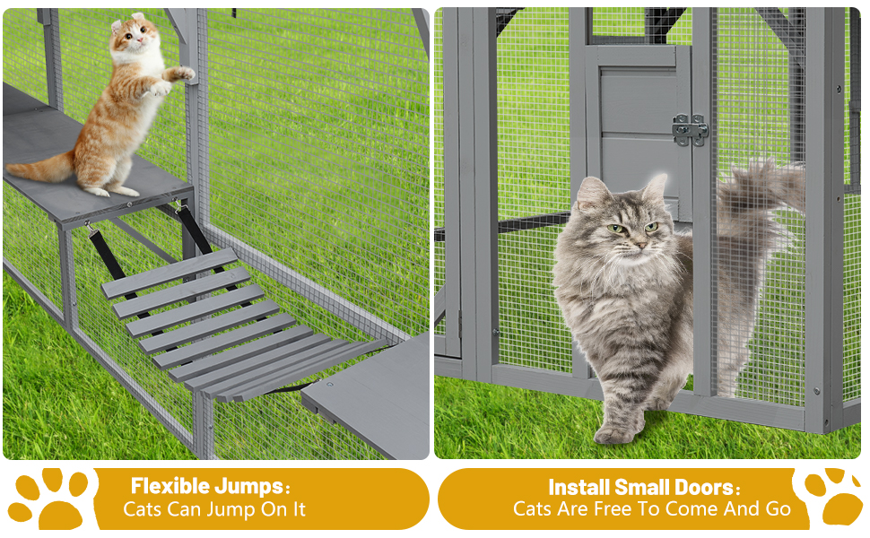 Outdoor Cat House Cat Enclosures 110'' Large Kitten Playpen with Platforms,Upgrade Waterproof Cover-grey