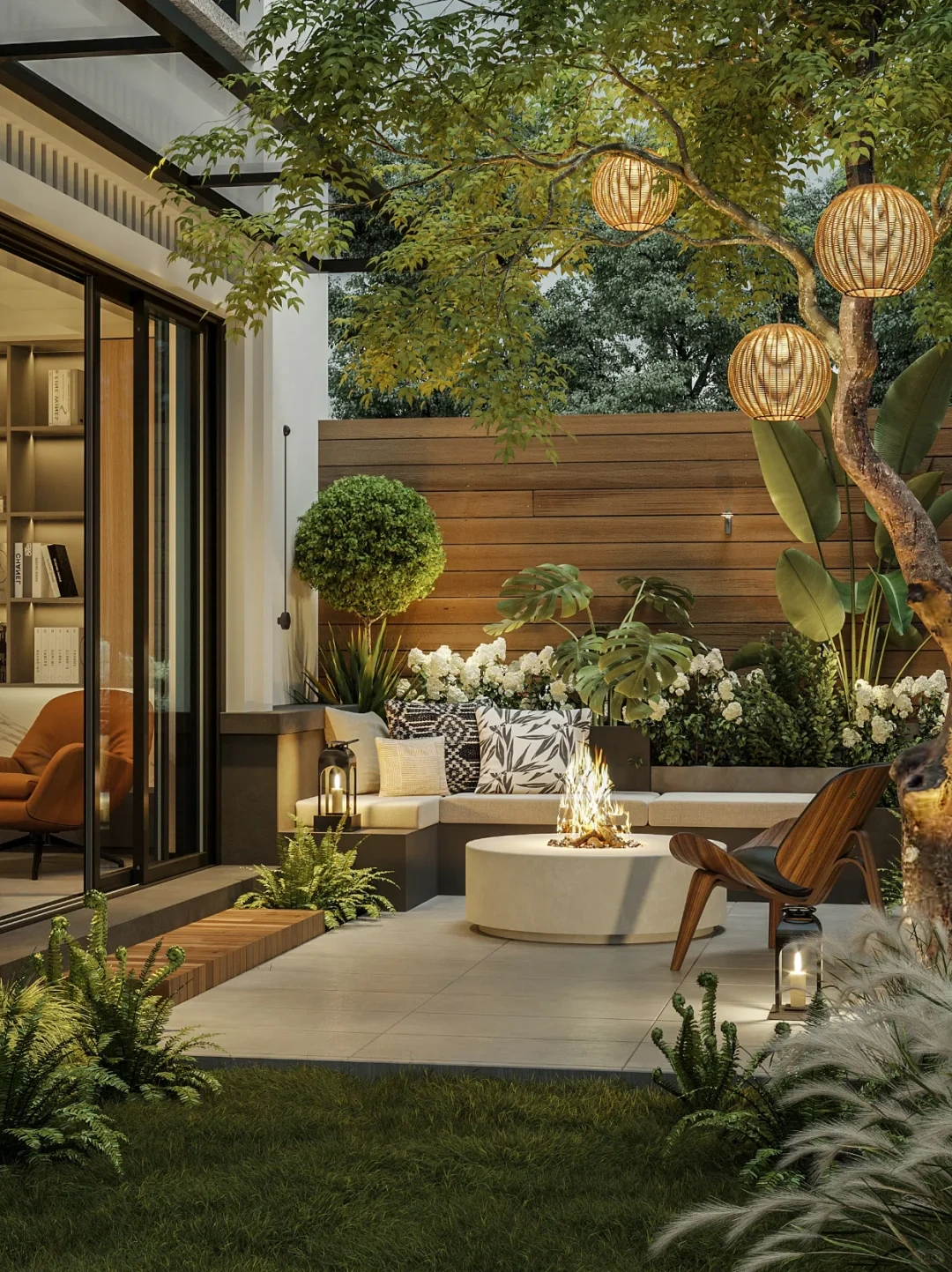 PinShop summer backyard setup with low-maintenance plants and natural decor