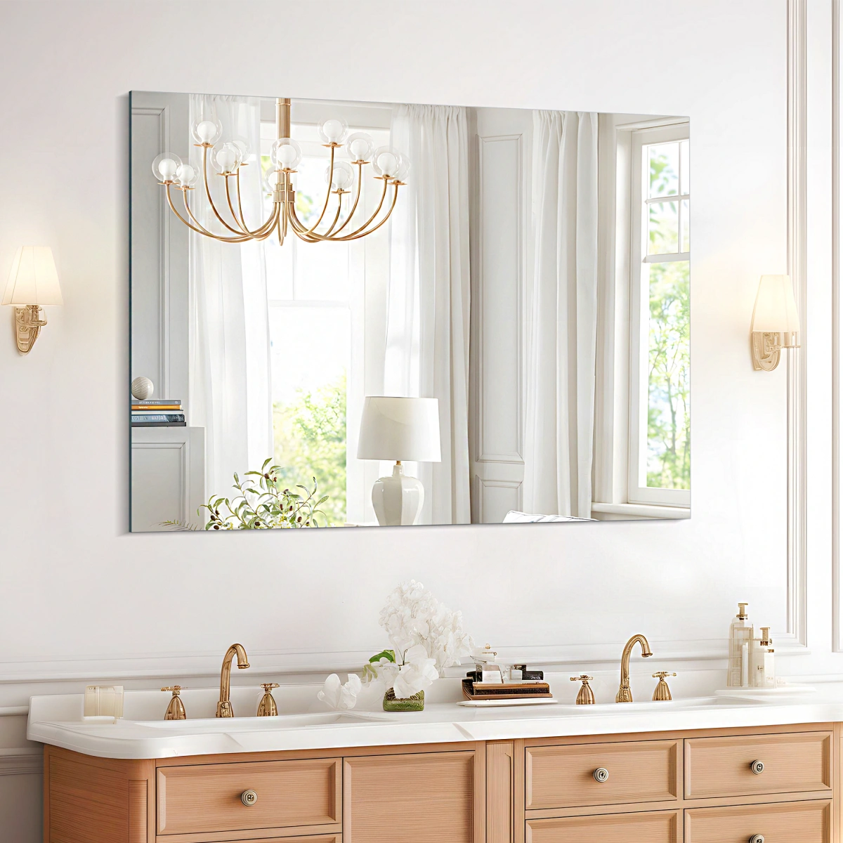 PinShop frameless LED bathroom mirror expanding visual space